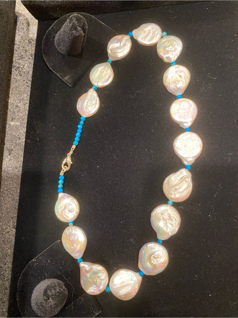 Baroque Freshwater Pearl Necklace with Bright Turquoise Beads
